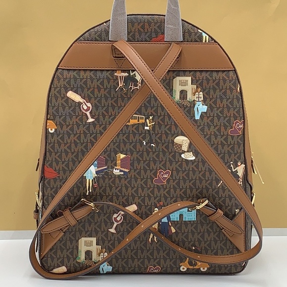 MICHAEL KORS JET SET GIRLS JAYCEE LARGE ZIP PACKED BACKPACK BROWN MULTI … - Picture 8 of 16